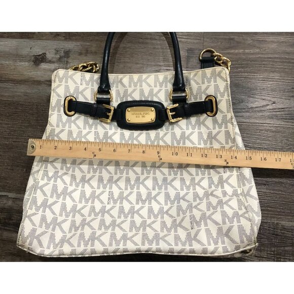 Michael Kors White & Navy Blue Purse HandBag Canvas East West - Picture 7 of 7